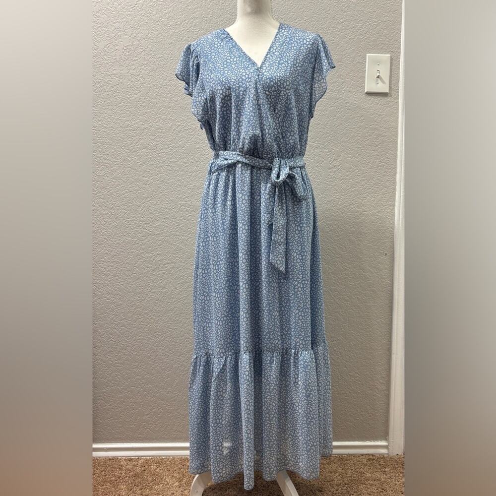 BTFBM Women’s Light Blue Subtle Animal Print Midi Dress Size Large